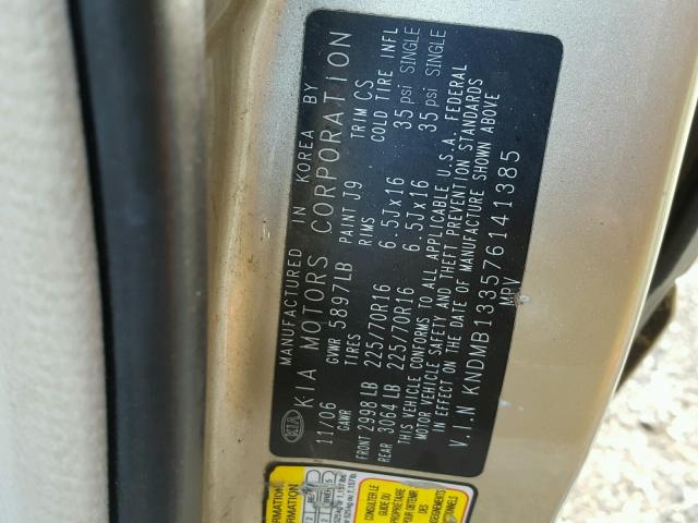 KNDMB133576141385 - 2007 KIA SEDONA EX GOLD photo 10