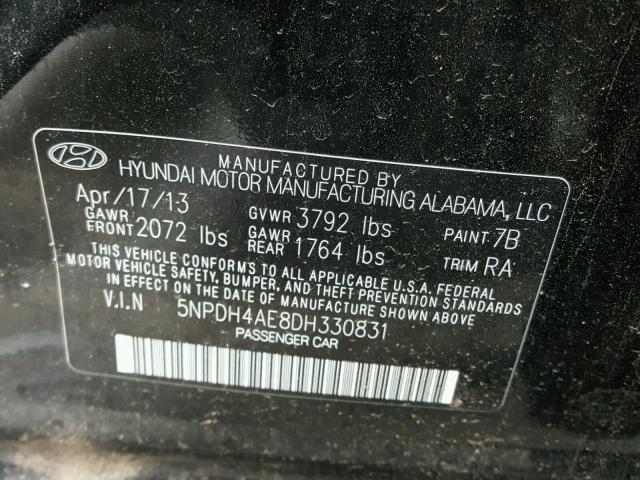 5NPDH4AE8DH330831 - 2013 HYUNDAI ELANTRA GL BLACK photo 10