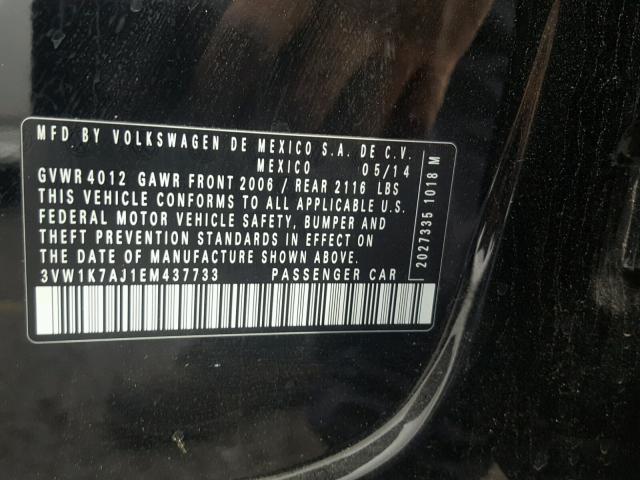 3VW1K7AJ1EM437733 - 2014 VOLKSWAGEN JETTA BASE 黑色 照片 10
