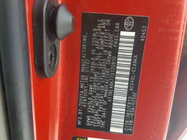 4T1BE46K77U120810 - 2007 TOYOTA CAMRY NEW RED photo 10
