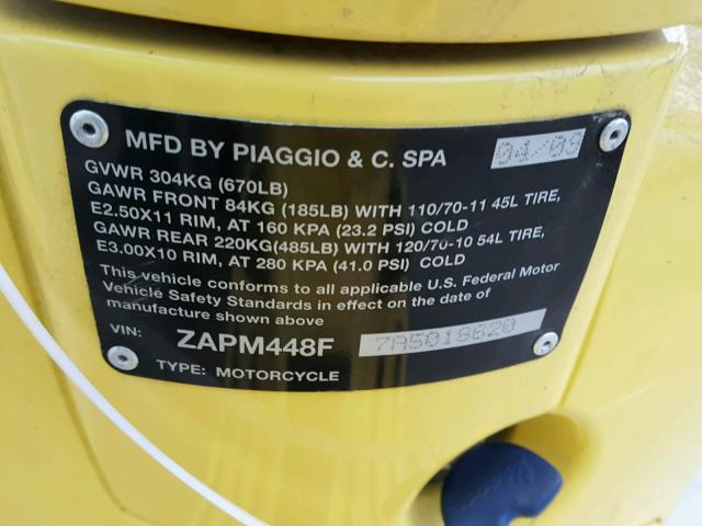 ZAPM448F7A5018620 - 2010 VESPA LX 150 YELLOW photo 10