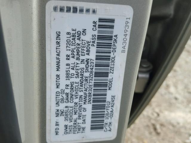 1NXBR32E73Z084237 - 2003 TOYOTA COROLLA SILVER photo 10