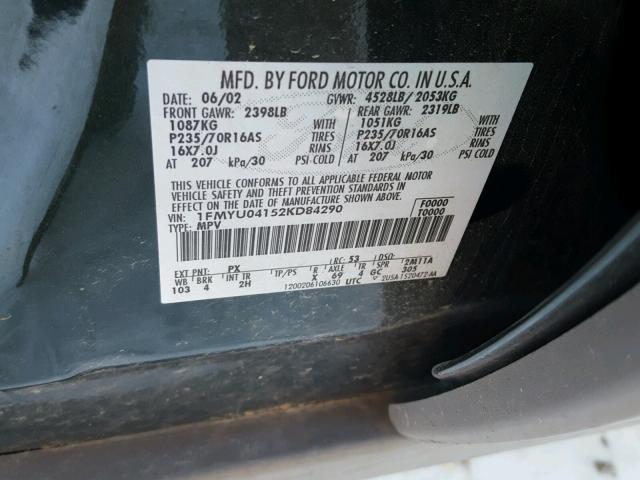 1FMYU04152KD84290 - 2002 FORD ESCAPE XLT GREEN photo 10