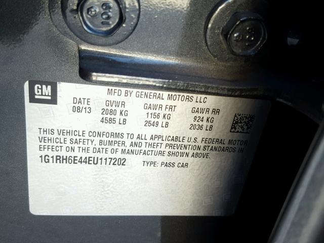 1G1RH6E44EU117202 - 2014 CHEVROLET VOLT GRAY photo 10