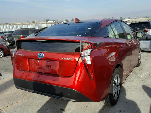 JTDKBRFU6H3569575 - 2017 TOYOTA PRIUS RED photo 4