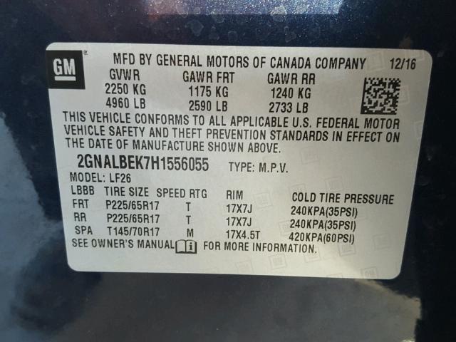 2GNALBEK7H1556055 - 2017 CHEVROLET EQUINOX LS BLUE photo 10