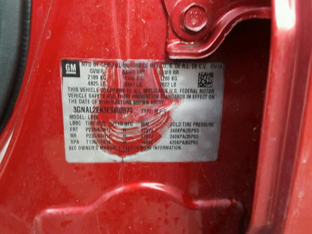 3GNAL2EK3ES682879 - 2014 CHEVROLET CAPTIVA LS 红色 照片 10
