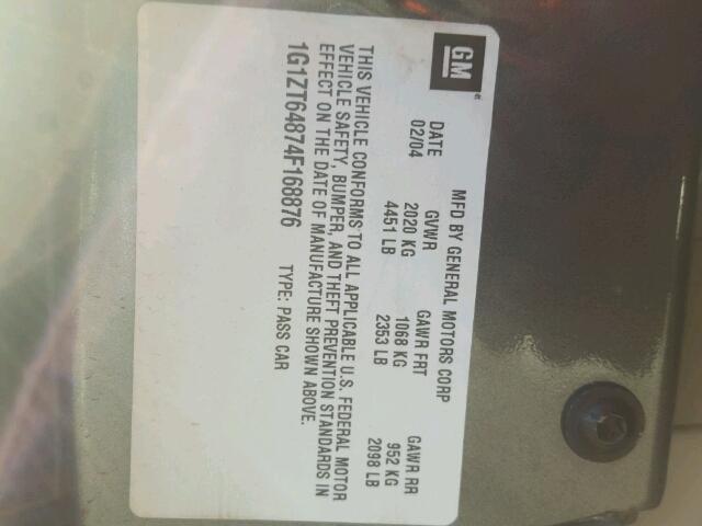 1G1ZT64874F168876 - 2004 CHEVROLET MALIBU MAX 灰色 照片 10