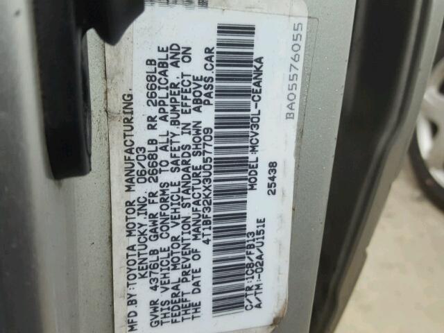 4T1BF32KX3U057709 - 2003 TOYOTA CAMRY LE SILVER photo 10