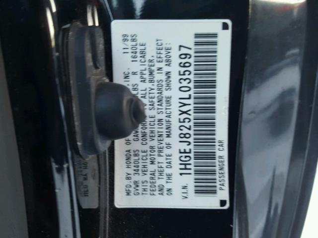 1HGEJ825XYL035697 - 2000 HONDA CIVIC EX შავი ფოტო 10