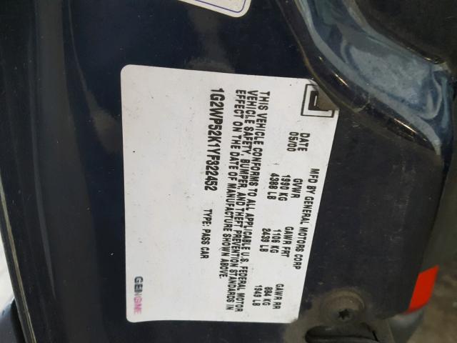 1G2WP52K1YF322452 - 2000 PONTIAC GRAND PRIX Կապույտ լուսանկար 10