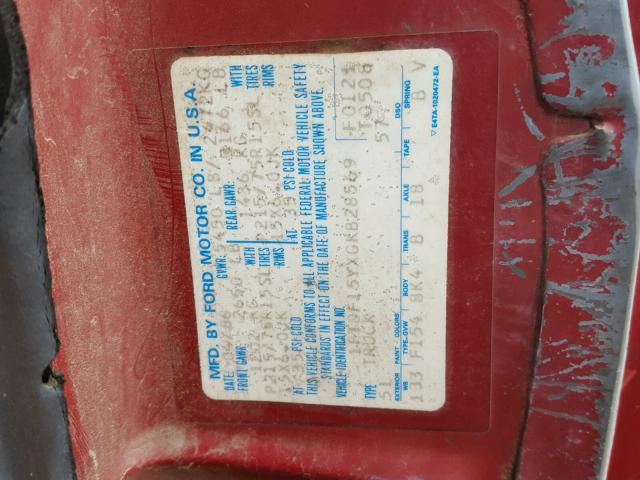 1FTDF15YXGKB28569 - 1986 FORD F150 RED photo 10