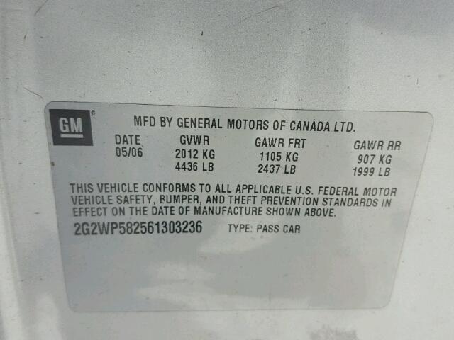 2G2WP582561303236 - 2006 PONTIAC GRAND PRIX Gümüş foto 10