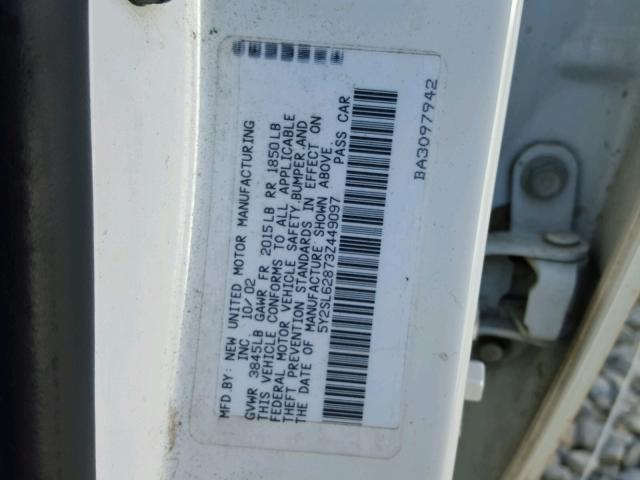 5Y2SL62873Z449097 - 2003 PONTIAC VIBE WHITE photo 10