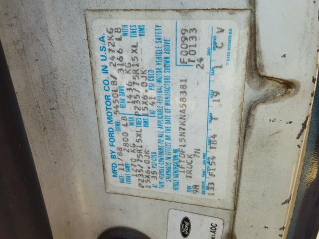 1FTDF15N7KNA58381 - 1989 FORD F150 TWO TONE photo 10