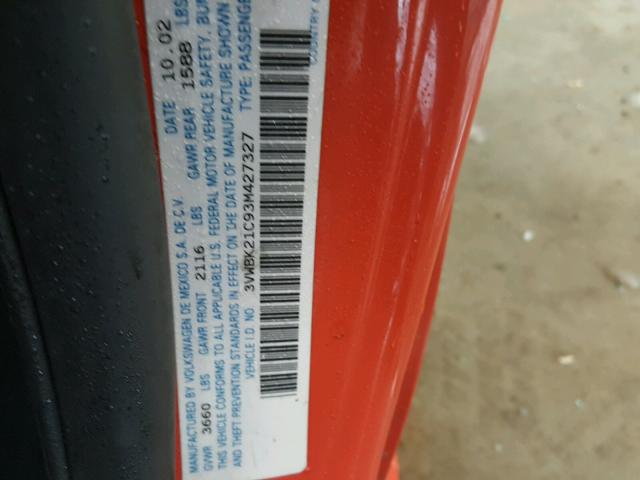 3VWBK21C93M427327 - 2003 VOLKSWAGEN NEW BEETLE 橙色 照片 10