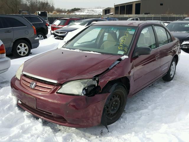 2HGES16582H545632 - 2002 HONDA CIVIC LX RED photo 2