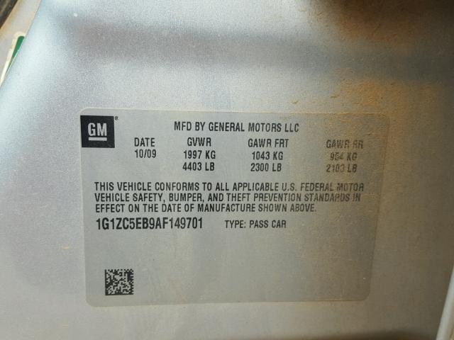 1G1ZC5EB9AF149701 - 2010 CHEVROLET MALIBU 1LT 银色 照片 10