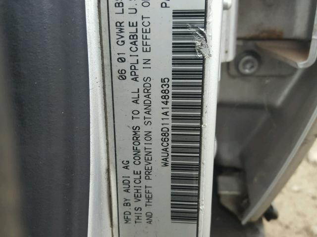 WAUAC68D11A148835 - 2001 AUDI A4 1.8T SILVER photo 10