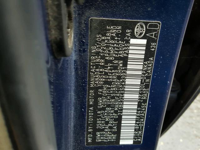 2T1BR32EX5C433931 - 2005 TOYOTA COROLLA CE BLUE photo 10