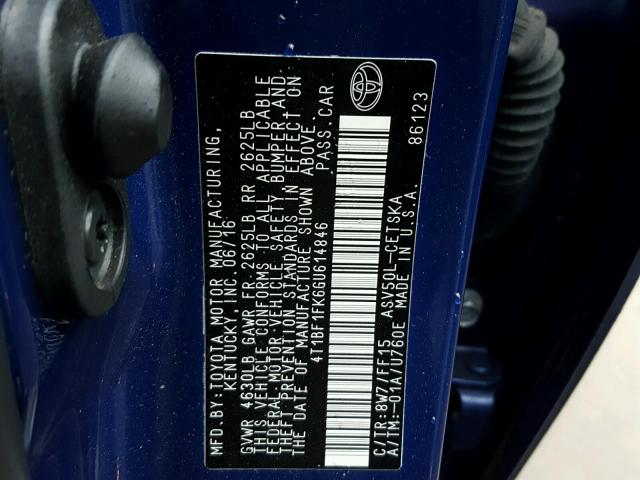 4T1BF1FK6GU614846 - 2016 TOYOTA CAMRY LE BLUE photo 10