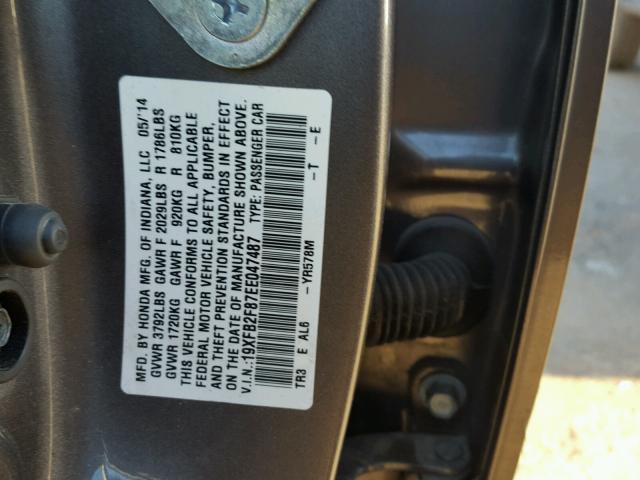 19XFB2F87EE047487 - 2014 HONDA CIVIC EX SILVER photo 10