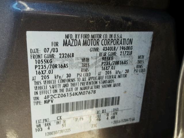 4F2CZ06154KM07678 - 2004 MAZDA TRIBUTE ES 灰色 照片 10