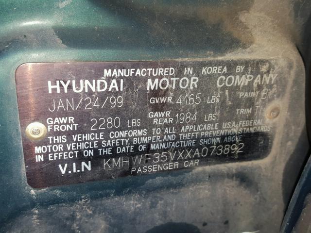 KMHWF35VXXA073892 - 1999 HYUNDAI SONATA GLS GREEN photo 10