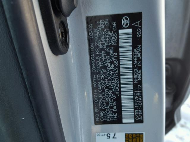 JTDKB20U763168114 - 2006 TOYOTA PRIUS SILVER photo 10