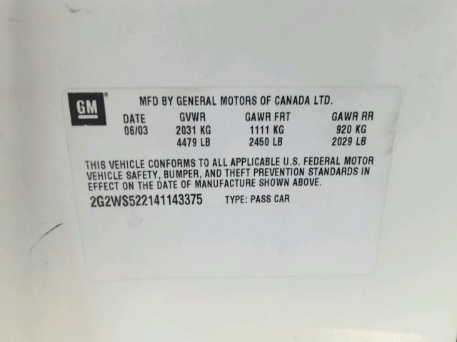 2G2WS522141143375 - 2004 PONTIAC GRAND PRIX WHITE photo 10