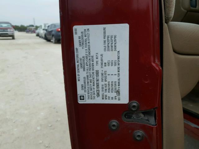 1GKCS18WX1K110800 - 2001 GMC JIMMY RED photo 10