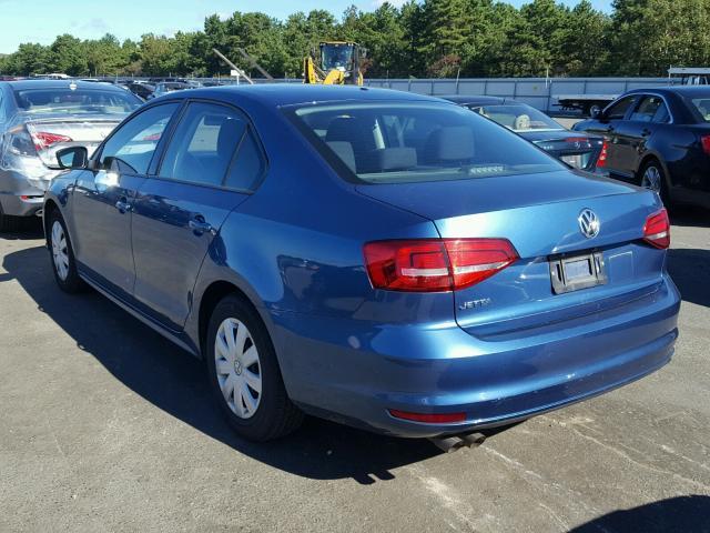 3VW2K7AJ6FM337780 - 2015 VOLKSWAGEN JETTA BASE BLUE photo 3