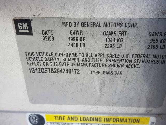 1G1ZG57B294240172 - 2009 CHEVROLET MALIBU LS Gümüş foto 10