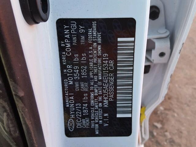 KMHCU5AE4EU153419 - 2014 HYUNDAI ACCENT GLS WHITE photo 10