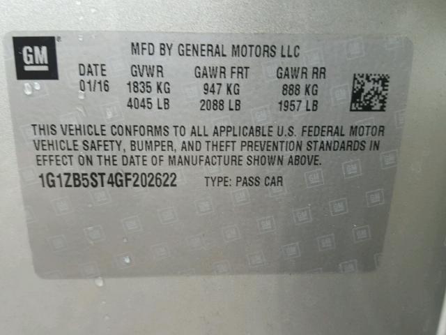 1G1ZB5ST4GF202622 - 2016 CHEVROLET MALIBU LS SILVER photo 10