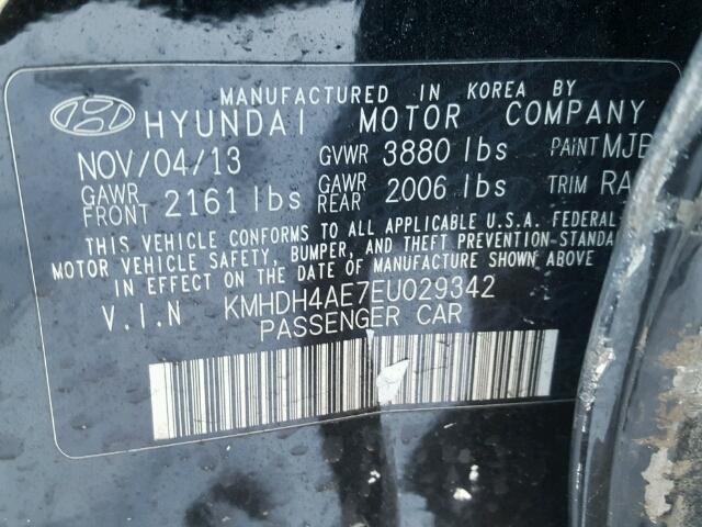 KMHDH4AE7EU029342 - 2014 HYUNDAI ELANTRA SE BLACK photo 10