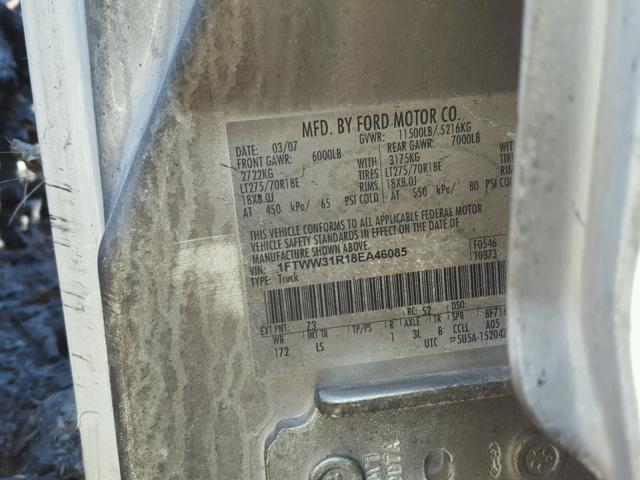 1FTWW31R18EA46085 - 2008 FORD F350 SRW S SILVER photo 10