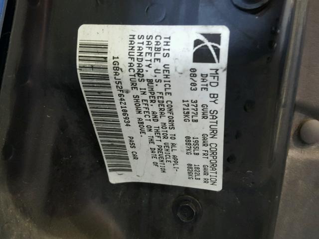 1G8AJ52F64Z106934 - 2004 SATURN ION LEVEL Mavi foto 10