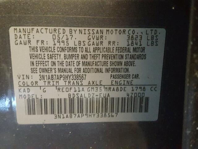 3N1AB7AP9HY338567 - 2017 NISSAN SENTRA S GRAY photo 10