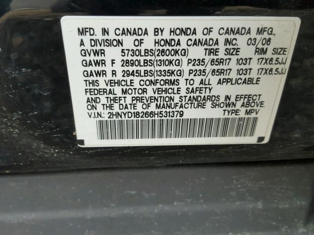 2HNYD18266H531379 - 2006 ACURA MDX BLACK photo 10