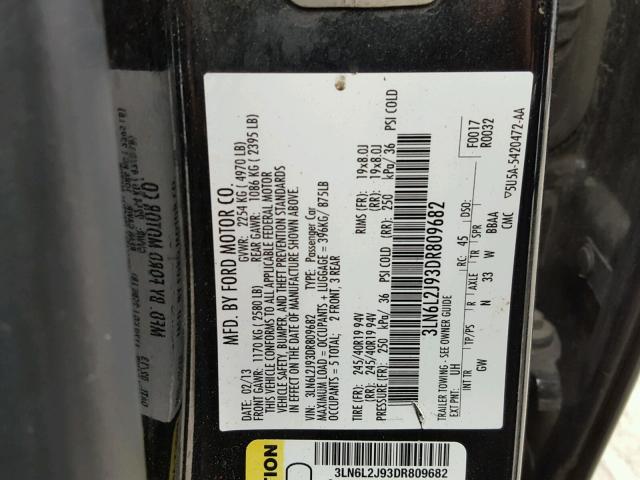 3LN6L2J93DR809682 - 2013 LINCOLN MKZ Սև լուսանկար 10