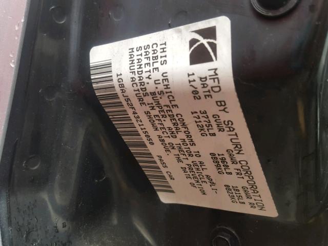 1G8AJ52F43Z115050 - 2003 SATURN ION LEVEL SILVER photo 10