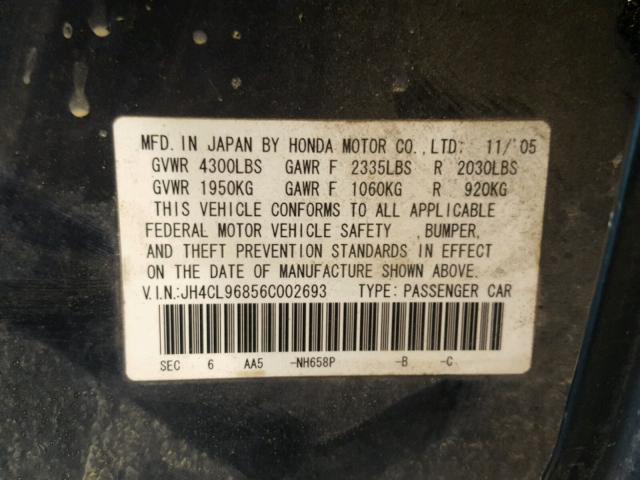 JH4CL96856C002693 - 2006 ACURA TSX GRAY photo 10