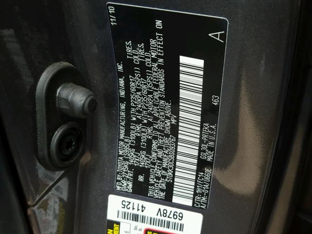 5TDKK3DC5BS093767 - 2011 TOYOTA SIENNA LE GRAY photo 10