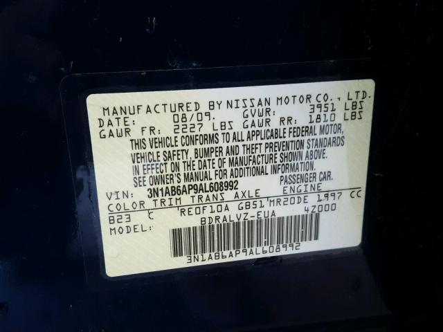 3N1AB6AP9AL608992 - 2010 NISSAN SENTRA 2.0 BLUE photo 10