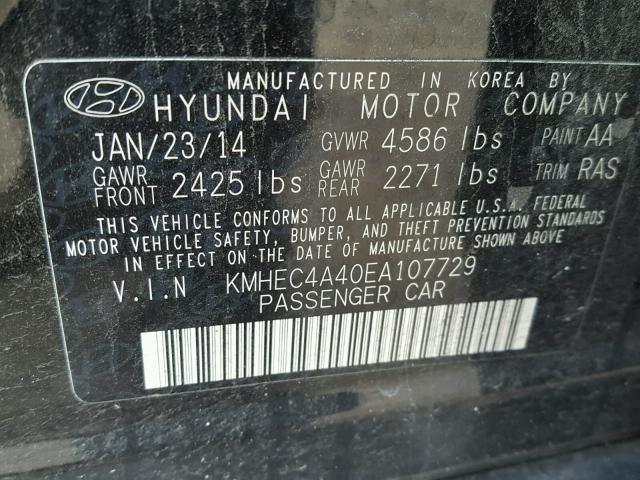 KMHEC4A40EA107729 - 2014 HYUNDAI SONATA HYB BLACK photo 10