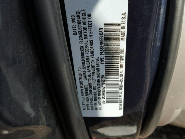 4S3BH6755Y7655750 - 2000 SUBARU LEGACY OUT BLUE photo 10