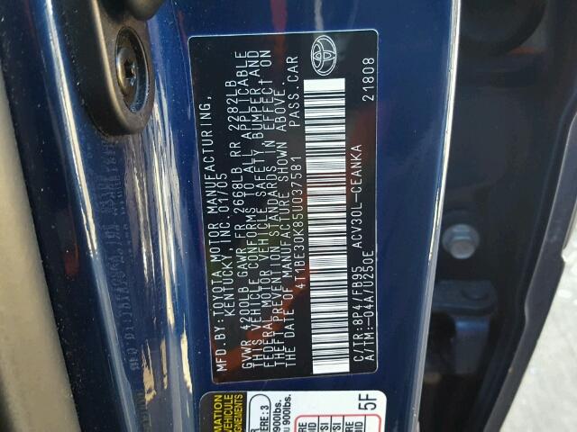 4T1BE30K85U037581 - 2005 TOYOTA CAMRY LE BLUE photo 10