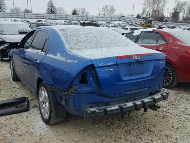 3FAHP0HA4BR115219 - 2011 FORD FUSION SE BLUE photo 3