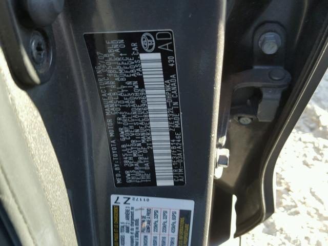 2T1KR32E08C690696 - 2008 TOYOTA COROLLA MA GRAY photo 10